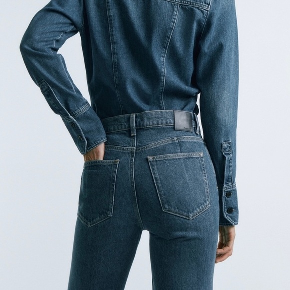 Jeans Massimo Dutti High Waist Stovepipe Seamed Front Med Wash 90s Style 29W - Picture 5 of 12